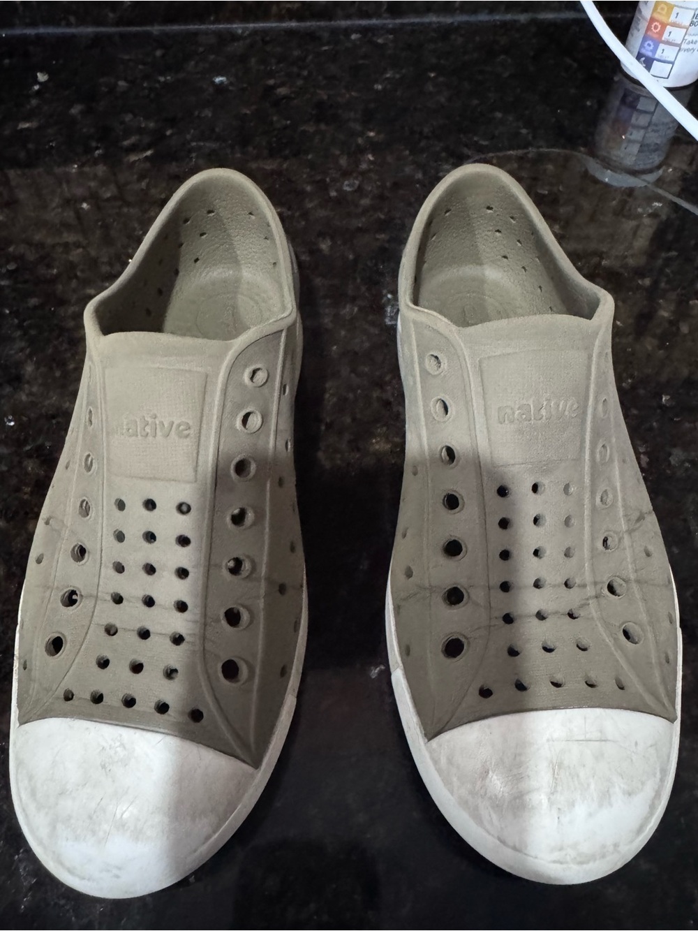Native kids Jefferson Slip-On Shoes in Olive Green with White Toe